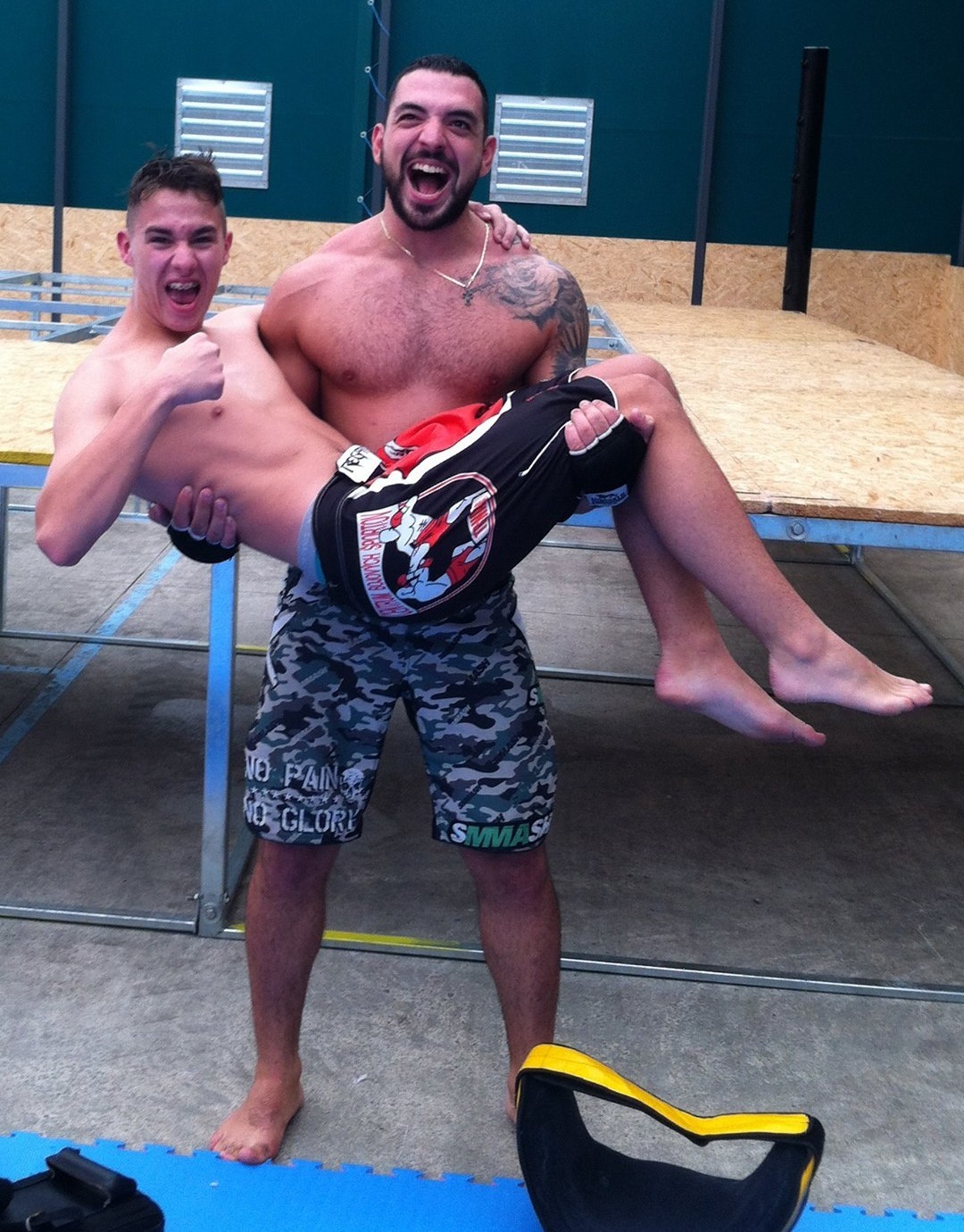 slovak-boys:  Shirtless Slovak fighter David in his friend’s arms