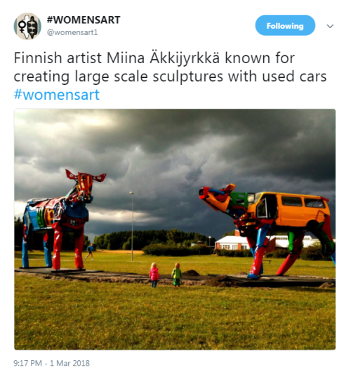 “Finnish artist Miina Äkkijyrkkä known for creating large scale sculptures with used cars” Source: @