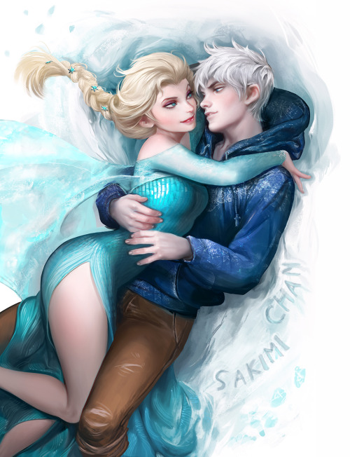 sakimichan:  Late Valentine picture XD;;; Hope you guys enjoy <3 Just wanted to do something sexy but yet appropriate for Mister Jack Frost and Elsa, the snow queen ^_~ Their Love is Melting the snow… 