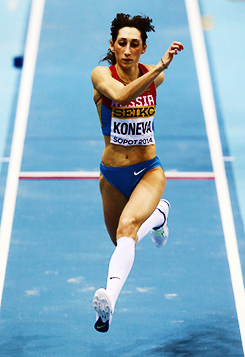 Ekaterina Koneva competing in the triple jump final at the World Indoor Championships 2014, in Sopot