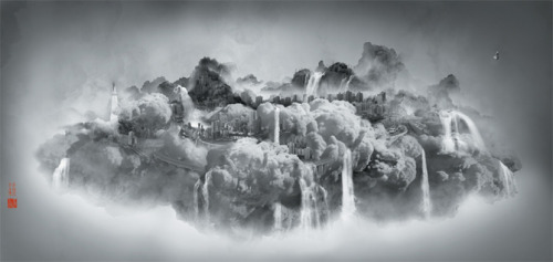 From artchipel: Yang Yongliang: On the quiet water / Heavenly city series, 2008 Yang Yongliang (born