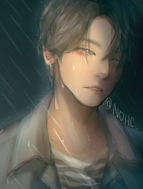 I wanted to paint someone under the rain so I drew fake love jungkook <3