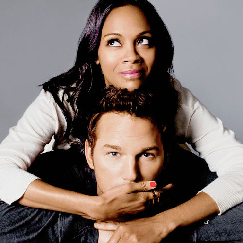 thebatmn:  Chris Pratt and Zoe Saldana for Just Jared Spotlight Series. 