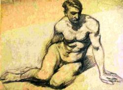 Ignaz Stolz (1868, Bolzano; 1953 Lana), sitting male nude, 1920