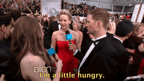 captaingumdrop:  ellendegeneres:  Jennifer Lawrence was hungry on the Red Carpet,
