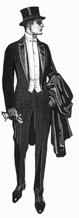 1890-1919. White tie tuxedo illustrations. Note the unusual styles in the 2nd and 9th image (the cuf