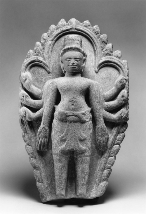 Cambodian Title Stele with Eight-armed Avalokiteshvara, made of sandstone and dates to between 
