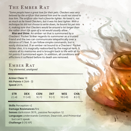 Ember Rat – Tiny elemental, unaligned“Some people have a great love for their pets. Checkers was ver