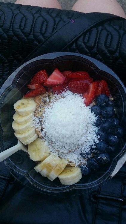 This Acai bowl came from a food cart in Portland. They have a bike out front that a blender can atta