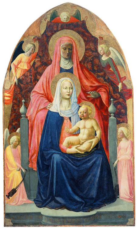 Madonna and Child, Saint Anne and Angels (1425). Masolino da Panicale. Currently located at the Uffi