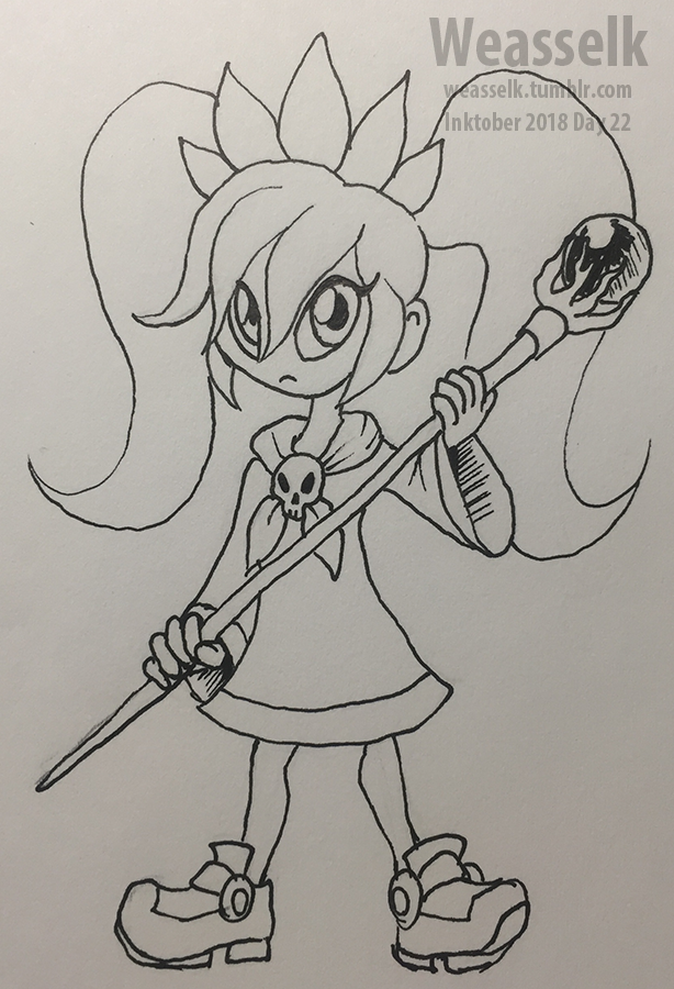 weasselk: Inktober, day 22. Gel-ink pen. Ashley the witch from Mario franchise. 