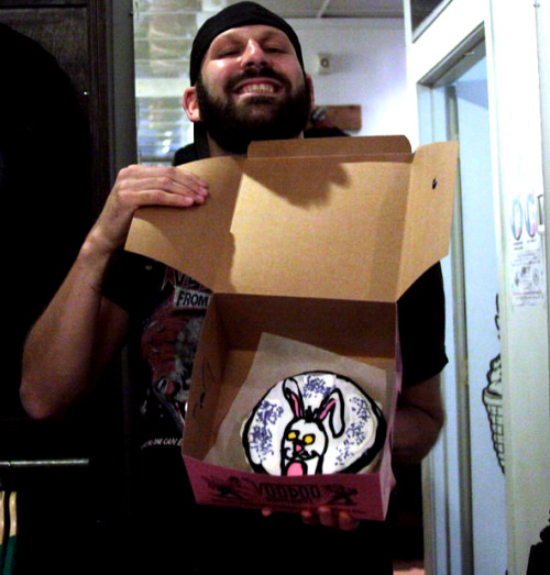 Got this great shot of Alex Pardee with a custom Voodoo Donut at his show at Upper Playground in Portland.