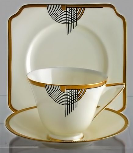byzantienne:danismm:Tango Pattern Art Deco trio tea set –  Royal Doulton, UK via a fine teacup