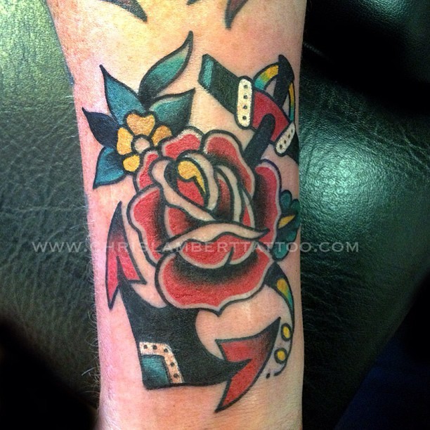 Chris Lambert Tattoo, Today's work. #traditional #anchor #rose #tattoo...