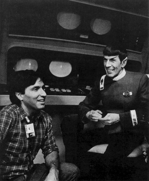 Director Nicholas Meyer and Leonard Nimoy talk on the set of Star Trek II: The Wrath Of Khan. In an 