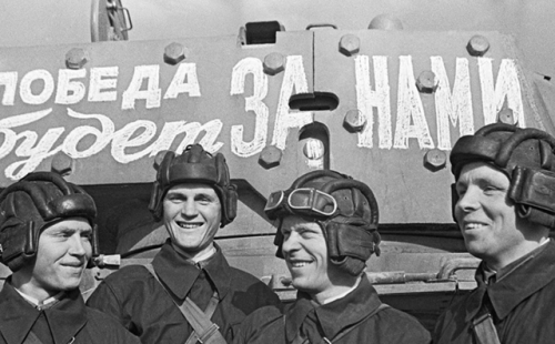 Soviet tank team taking a picture before being sent to the front in the first week of the Great Patr