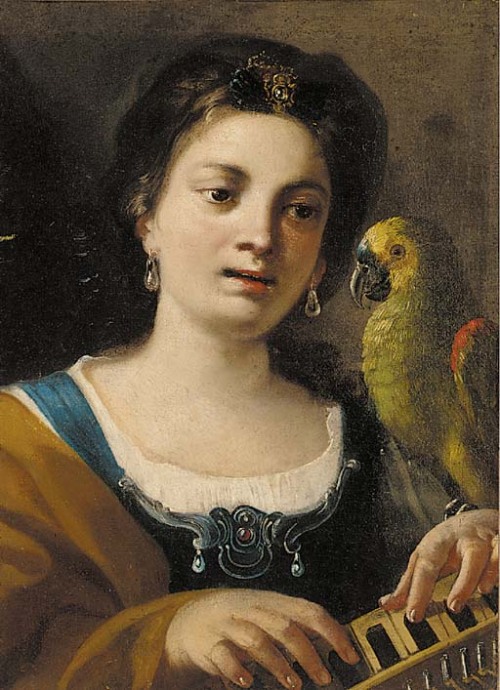 Attributed to Gaspare Traversi (b. ca. 1722–1769)Giovane donna alla spinetta con pappagallo (Allegor