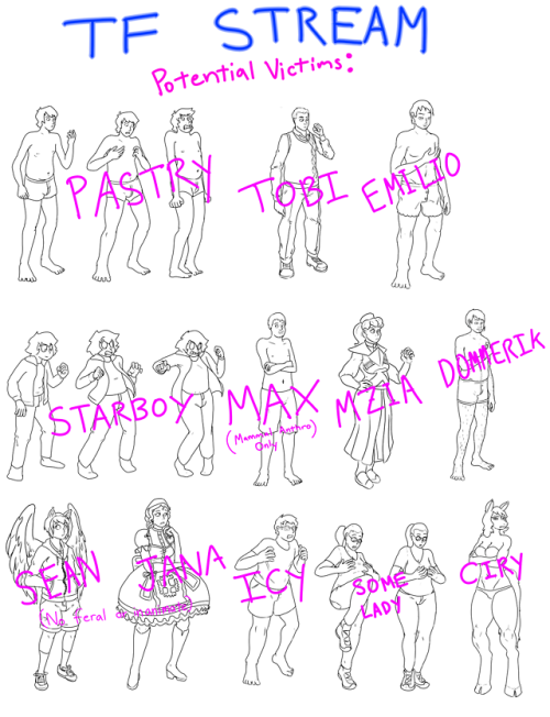 Optional victim list for TF streams. Catch the streams here: picarto.tv/professionalquitter