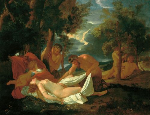 satyrsandnymphs:Nicolas Poussin - Schlafende Venus, von Satyr überrascht, 1626