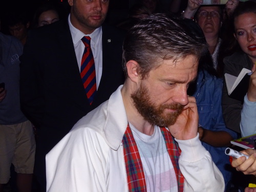 rox712:Martin at the Stage Door of Richard III on August 6th. Lots of people and it was very dark, b
