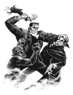  #Frankenstein, #Wolfman, &amp; #Dracula art by george chastian #horror 
