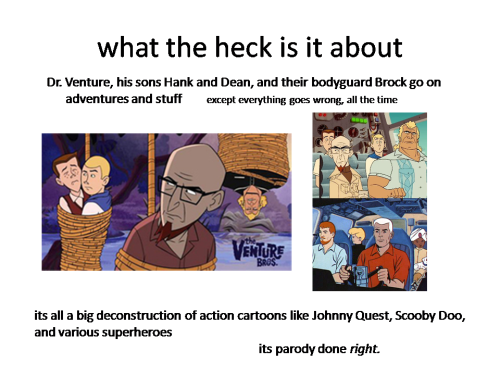 hackedmotionsensors:  tonystarkmakesyoufeel:  genalovestoons:  Of all the new Cartoon Network and Adult Swim shows available through Netflix right now, I thought this one deserved some special mention. And I couldn’t make another slide for it, but the