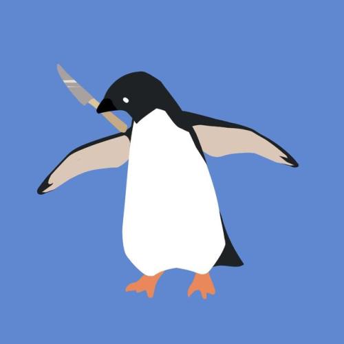 theweefreewomen: geniusbee: some penguins do turn to a life of crime [ID: art of a penguin against a