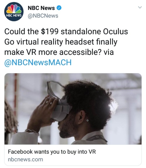 no-chill-blog: vegetakillmonger:  preach: What’s happening on Twitter?   The Oculus Go standalone VR headset is now for sale at Amazon starting at 赧—yes, 赧, with no other hardware required.  Check it out.. Amazon USA Amazon Canada International