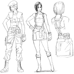 fuckyeahvideogamesartworks:  RESIDENT EVIL (remake) sketch jill valentine, rebecca chambers and chris redfield (just because the hd remaster news) 
