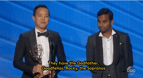refinery29:  “Asian parents out there, if…just a couple of you get your kids cameras instead of violins, we’ll be all good.” (Read More) Diversity in media, fuck yeah. Gifs: Emmys on ABC 