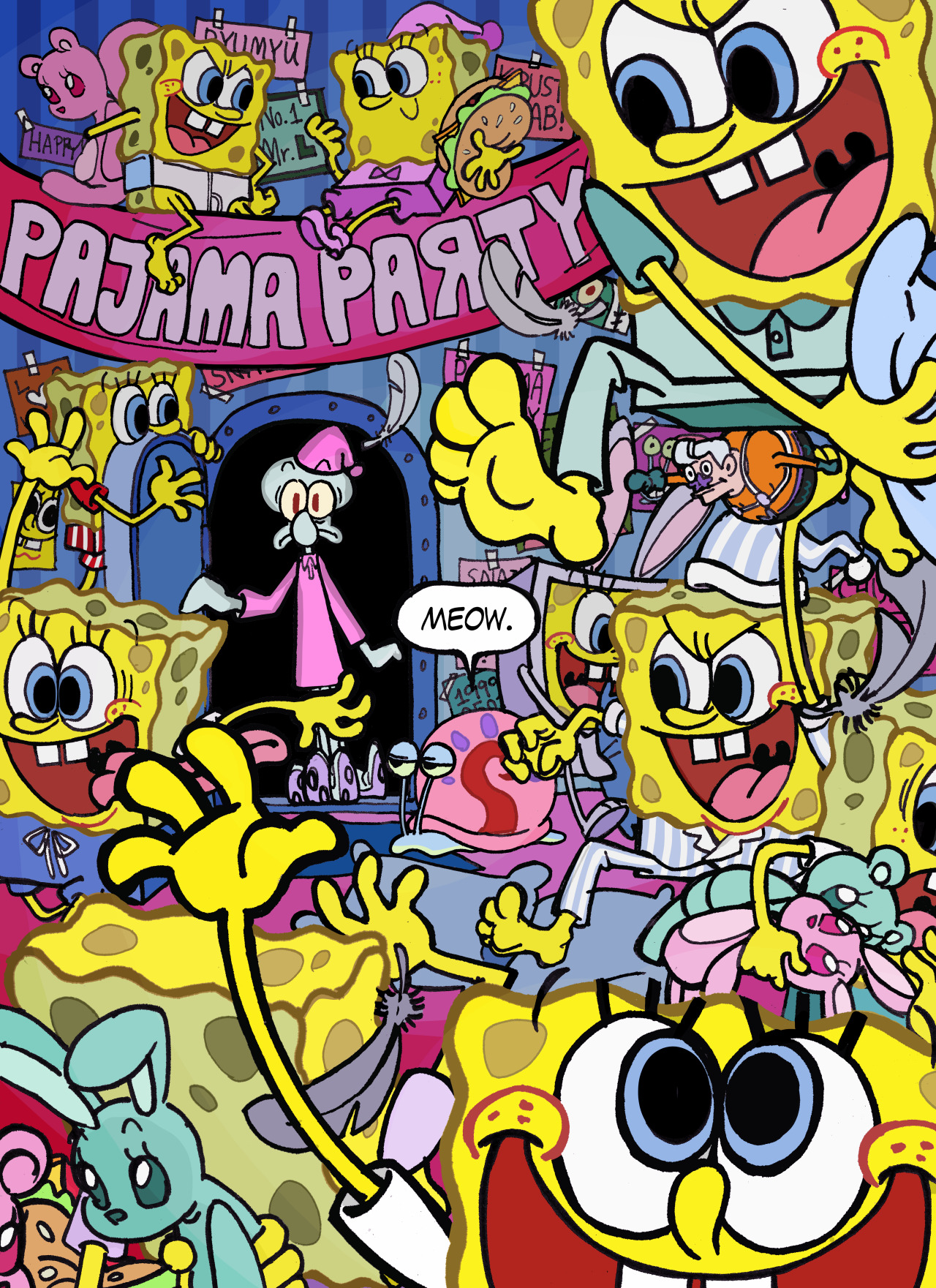 pajama party!! #spongebob#spongebob squarepants#doodle#drawing#art#myart#fanart#cartoon#nickelodeon#squidward