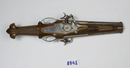 Double barrel wheel-lock pistol, Italian, 17th century.from The State Historical Museum, Moscow