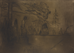 drakontomalloi: thusreluctant:  The Garden at Night by Edvard Munch   Etching with drypoint and aquatint printed in 1902, signed by the printer Felsing 