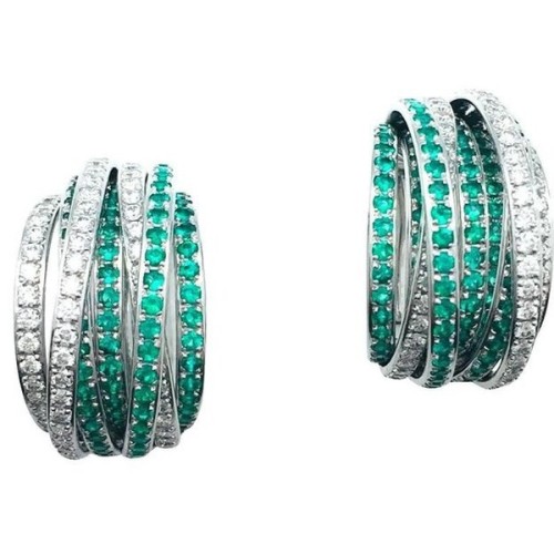 White Gold De Grisogono Earrings, Allegra Collection, Emeralds and Diamonds ❤ liked on Polyvore (see