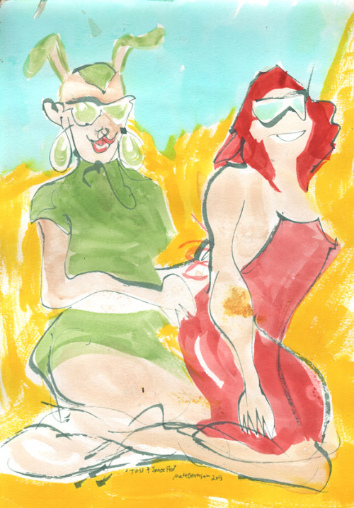 Drawings of Miss Space Fox and Tess Aquarium at the Boston Dr. Sketchy’s. 8.5"x11" ink and watercolor on paper Matt Bernson 2013