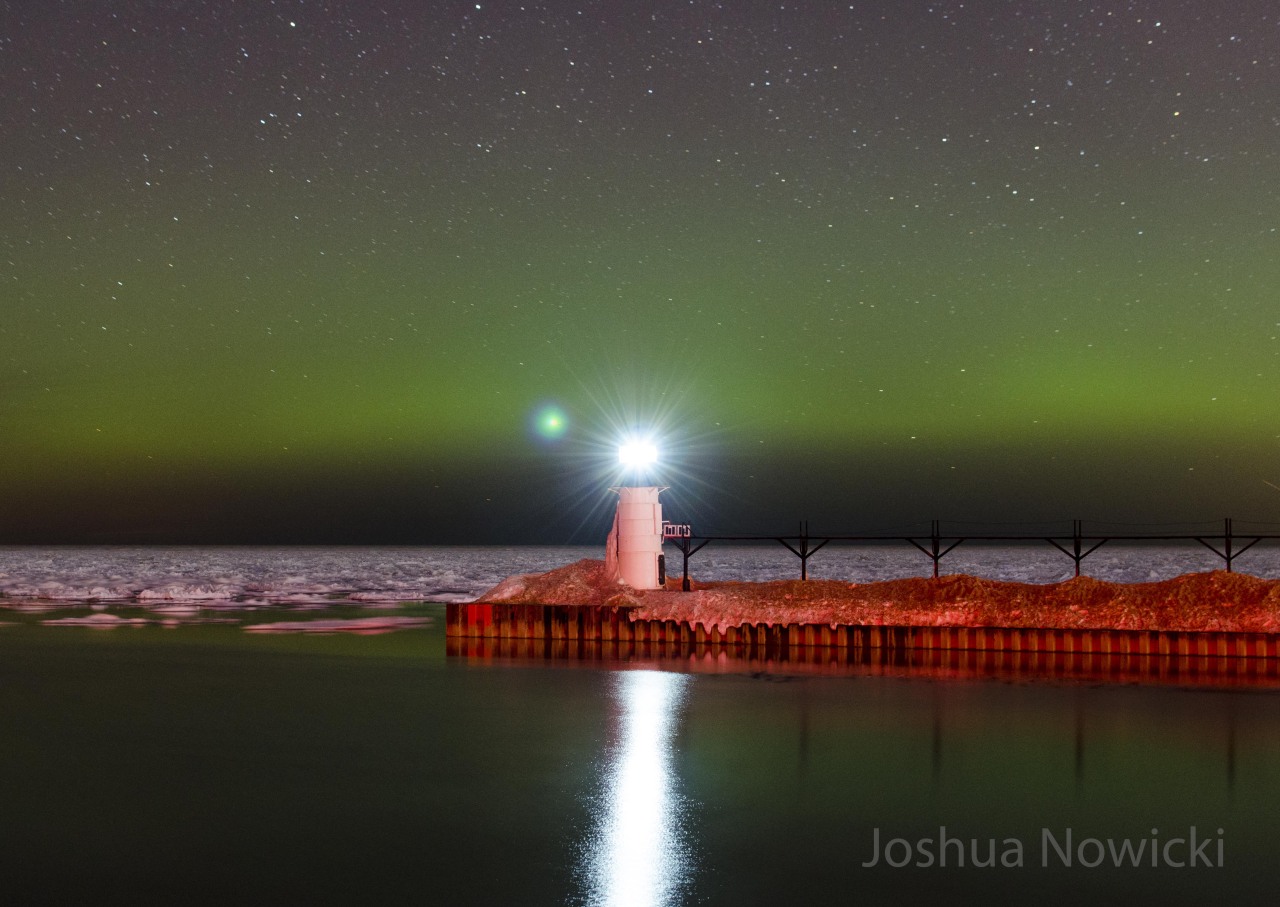 yourtake:  The Northern Lights illuminate the sky above the south pier in Saint Joseph,