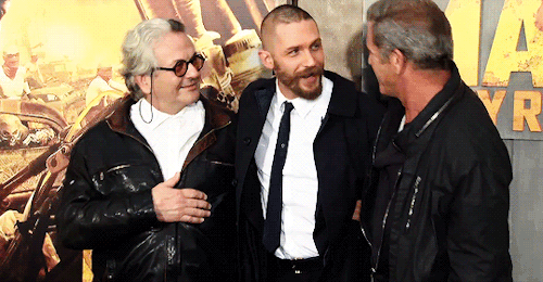 kinghardy:George Miller, Tom Hardy, & Mel Gibson at the the Mad Max: Fury Road LA Premiere