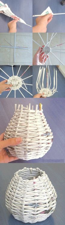 amazingpetenclosures:A basket made of rolled newspaper; laid on its side it would be perfect as a hu