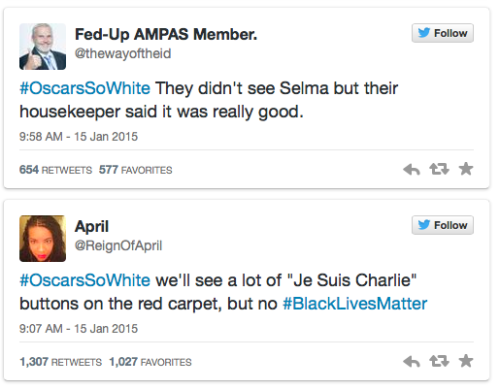 micdotcom:  Twitter users call out the Oscars with #OscarsSoWhite