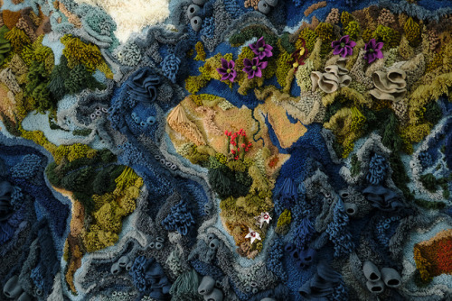 mapsontheweb:A cool tapestry map by Vanessa Barragão.Vanessa Barragão uses latch hook, crochet, felt