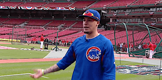 gfbaseball:Javy Báez plays catch with Karl Ravech