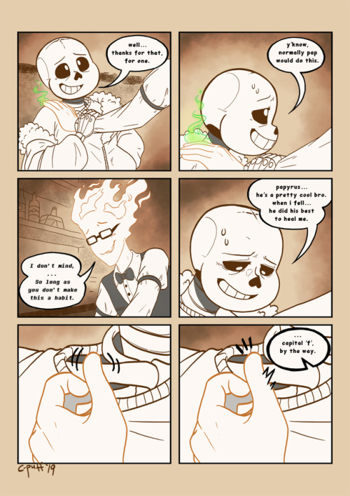 A commission for @skerbaderbadoo who asked for 2 comic pages showing a scene from her Sansby fanfic 