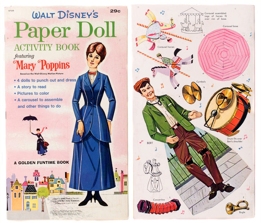 TrustyTrade New Vintage Uncut 1962 Mary Poppins Paper Dolls Reproduction~Nostalgic Set~Rare 