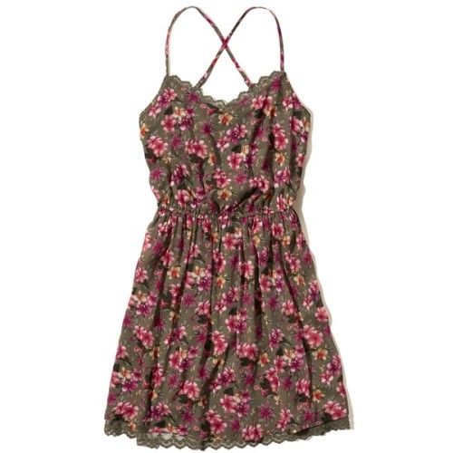 Hollister Printed Chiffon Easy Waist Dress ❤ liked on Polyvore (see more lace trim dresses)
