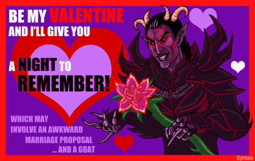 slayersyrena:  Skyrim Valentine: Sanguine by SlayerSyrena   FUCK YOU, SANGUINE. FUCK YOU AND YOUR RETARDED GAY FETCH QUEST!