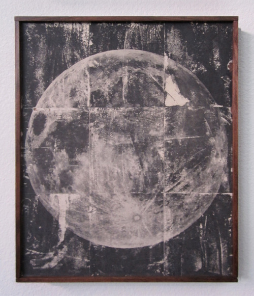 …to the Moon. Acrylic transfer and paper on wood panel. 9" x 10.5"