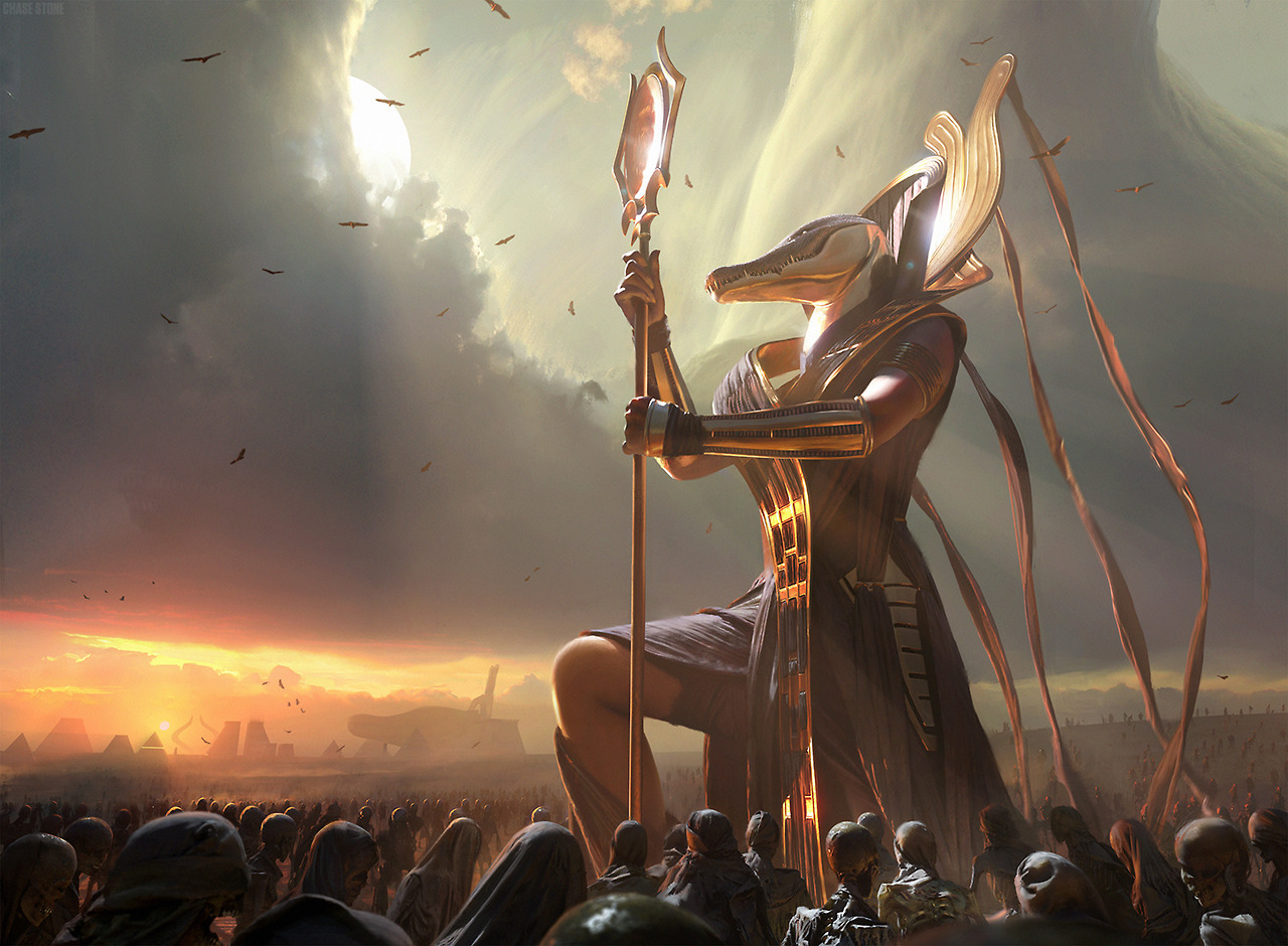 chase-stone: The Gods of Amonkhet:  Oketra, Kefnet, Bontu, Hazoret, and Rhonas.Art