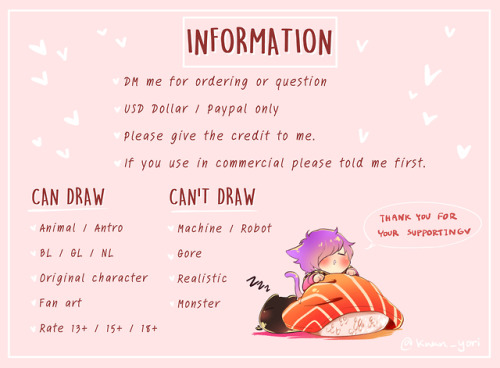  Hello! I have opened commissions so long but didn’t promote it. If you would like to support 