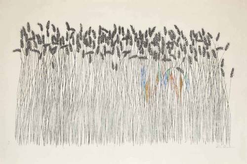 blastedheath:  Ben Shahn (American, 1898-1969), Wheat Field, c.1958. Lithograph with hand-coloring, 