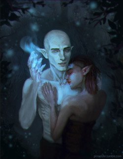 pinselohr:  sketchy commission for apostatesalwaysbreakyourheart. Something dark but bitter sweet ;D! &ldquo;You are free now&rdquo; (Oh wow Solas is so muscular here haha!)